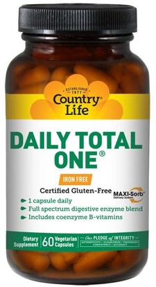Country Life, Daily Total One, Iron-Free, 60 Veggie Caps ,الفيتامينات، الفيتامينات