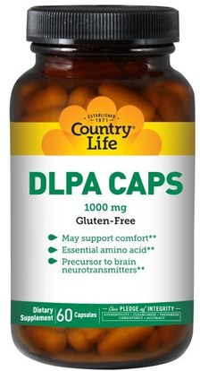 Country Life, DLPA Caps, 1000 mg, 60 Capsules ,المكملات الغذائية، والأحماض الأمينية، دل فينيلالانين (دلبا)