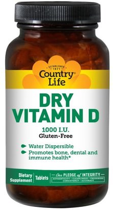 Country Life, Dry Vitamin D, 1000 IU, 100 Tablets ,الفيتامينات، فيتامين d3