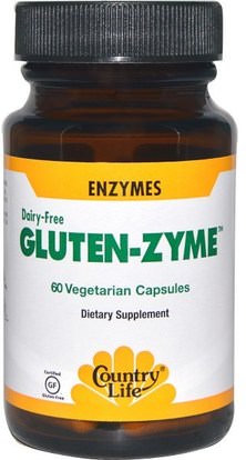 Country Life, Gluten-Zyme, 60 Veggie Caps ,المكملات الغذائية، والإنزيمات