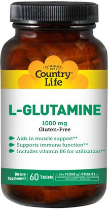 Country Life, L-Glutamine, 1000 mg, 60 Tablets ,المكملات الغذائية، الأحماض الأمينية، ل الجلوتامين