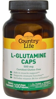 Country Life, L-Glutamine Caps, 500 mg, 100 Vegan Caps ,المكملات الغذائية، والأحماض الأمينية، ل الجلوتامين، ل غلوتامين قبعات