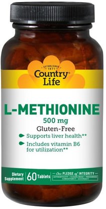 Country Life, L-Methionine, 500 mg, 60 Tablets ,المكملات الغذائية، والأحماض الأمينية، ل ميثيونين