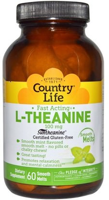 Country Life, L-Theanine, 100 mg, 60 Smooth Melts ,المكملات الغذائية، ل الثيانين
