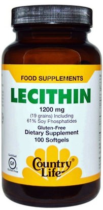 Country Life, Lecithin, 1200 mg, 100 Softgels ,المكملات الغذائية، الليسيثين