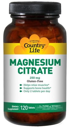 Country Life, Magnesium Citrate, 250 mg, 120 Tablets ,المكملات الغذائية، والمعادن، سيترات المغنيسيوم