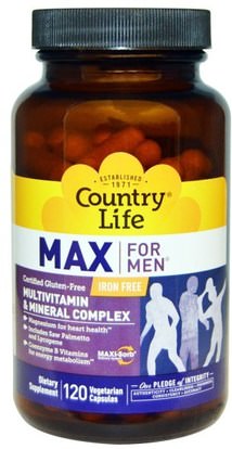 Country Life, Max for Men, Multivitamin & Mineral, Iron-Free, 120 Veggie Caps ,الفيتامينات، الرجال الفيتامينات