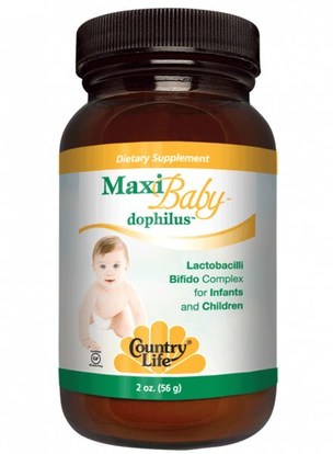 Country Life, Maxi Baby Dophilus, Powder, 2 oz (56 g) ,صحة الطفل، الطفل، ملاحق الرضع، الإنزيمات