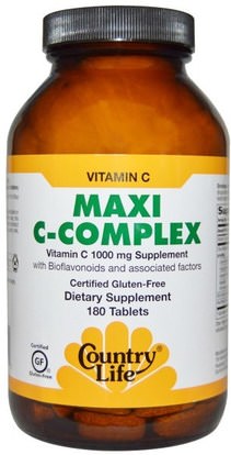 Country Life Maxi C Complex 180 Tablets الفيتامينات فيتامين ج