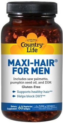 Country Life, Maxi Hair for Men, 60 Softgels ,الصحة، الرجال، النساء، مكملات الشعر، مكملات الأظافر، ملاحق الجلد
