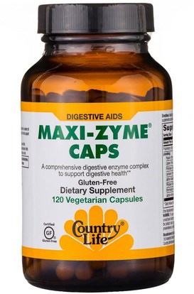 Country Life, Maxi-Zyme Caps, 120 Vegetarian Capsules ,والمكملات الغذائية، والإنزيمات الهاضمة