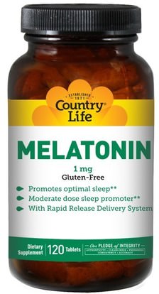 Country Life, Melatonin, 1 mg, 120 Tablets ,والمكملات الغذائية، والنوم، الميلاتونين