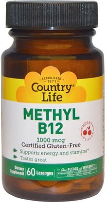 Country Life, Methyl B12, Cherry Flavor, 1000 mcg, 60 Lozenges ,الفيتامينات، فيتامين b12، فيتامين b12 - ميثيلكوبالامين