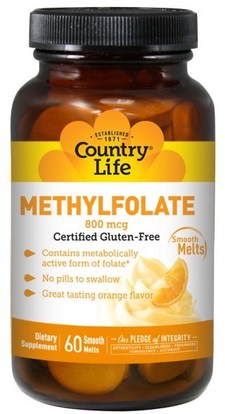 Country Life, Methylfolate, Orange Flavor, 800 mcg, 60 Smooth Melts ,الفيتامينات