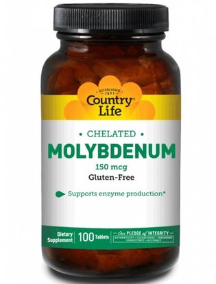 Country Life, Molybdenum, Chelated, 150 mcg, 100 Tablets ,المكملات الغذائية، مضادات الأكسدة، السيلينيوم، الموليبدينوم، المعادن