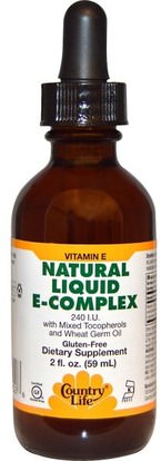 Country Life, Natural Liquid E-Complex, 240 IU, 2 fl oz (59 ml) ,الفيتامينات، فيتامين ه السائل