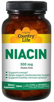 Country Life, Niacin, 500 mg, 90 Tablets ,الفيتامينات، فيتامين ب، فيتامين b3، فيتامين b3 - النياسين