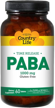 Country Life, PABA, Time Release, 1000 mg, 60 Tablets ,الفيتامينات، بابا