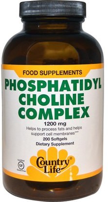 Country Life, Phosphatidyl Choline Complex, 1200 mg, 200 Softgels ,الفيتامينات، الكولين، الفوسفاتيديل الكولين