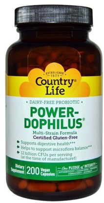 Country Life, Power-Dophilus, 200 Vegan Caps ,المكملات الغذائية، البروبيوتيك