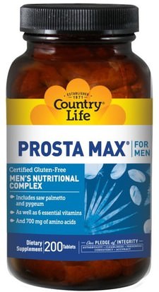 Country Life, Prosta Max, for Men, 200 Tablets ,الصحة، دعم الكولسترول، الكولستاتين، الرجال، البروستاتا