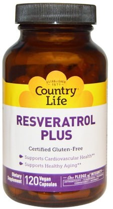 Country Life, Resveratrol Plus, 120 Vegan Caps ,المكملات الغذائية، ريسفيراترول