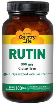 Country Life, Rutin, 500 mg, 100 Tablets ,المكملات الغذائية، مضادات الأكسدة، روتين، الفيتامينات