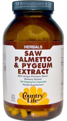 Country Life, Saw Palmetto & Pygeum Extract, 180 Vegetarian Capsules ,الصحة، الرجال