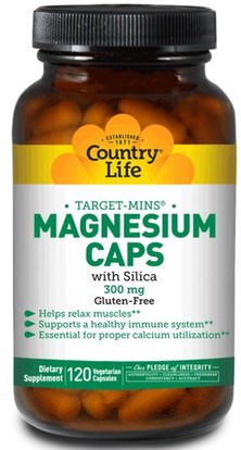 Country Life, Target-Mins, Magnesium Caps, 300 mg, 120 Vegetarian Capsules ,المكملات الغذائية، المعادن، المغنيسيوم