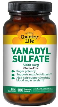 Country Life, Vanadyl Sulfate, 180 Vegan Caps ,المكملات الغذائية، فاناديوم كبريتات الفاناديوم