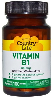 Country Life, Vitamin B1, 100 mg, 100 Tablets ,الفيتامينات، فيتامين b1 - الثيامين