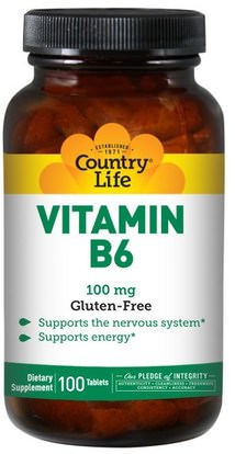 Country Life, Vitamin B6, 100 mg, 100 Tablets ,الفيتامينات، فيتامين b6 - البيريدوكسين