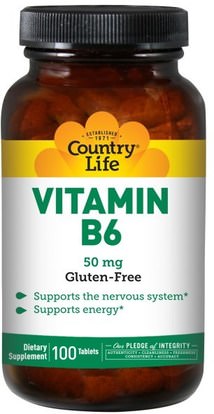 Country Life, Vitamin B6, 50 mg, 100 Tablets ,الفيتامينات، فيتامين b6 - البيريدوكسين