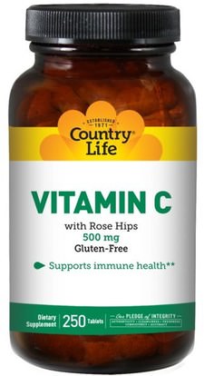 Country Life, Vitamin C, 500 mg, 250 Tablets ,الفيتامينات، فيتامين ج