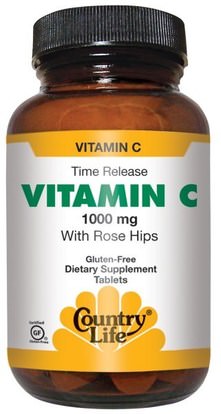 Country Life, Vitamin C, with Rose Hips, 1000 mg, 250 Tablets ,الفيتامينات، الوركين الوردية