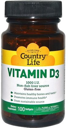 Country Life, Vitamin D3, 1000 IU, 100 Softgels ,الفيتامينات، فيتامين d3