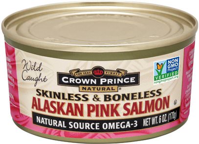 Crown Prince Natural, Alaskan Pink Salmon, Skinless & Boneless, 6 oz (170 g) ,الغذاء، التونة و المأكولات البحرية، ولي العهد التونة الطبيعية و سمك السلمون