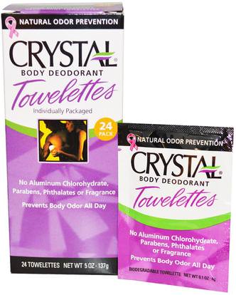 Crystal Body Deodorant, Crystal Body Deodorant Towelettes, 24 Towelettes, 0.1 oz (4 g) Each ,حمام، الجمال، مزيل العرق