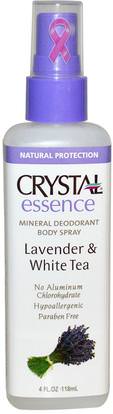 Crystal Body Deodorant, Crystal Essence, Mineral Deodorant Body Spray, Lavender & White Tea, 4 fl oz (118 ml) ,حمام، الجمال، مزيل العرق رذاذ، مزيل العرق المرأة