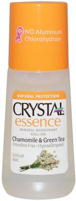 Crystal Body Deodorant, Crystal Essence, Mineral Deodorant Roll On, Chamomile & Green Tea, 2.25 fl oz (66 ml) ,حمام، الجمال، مزيل العرق، لفة-- على مزيل العرق