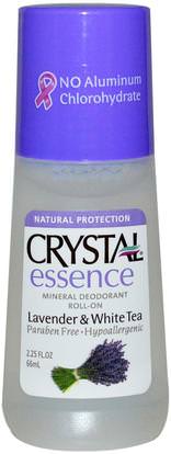 Crystal Body Deodorant, Crystal Essence, Mineral Deodorant Roll-On, Lavender & White Tea, 2.25 fl oz (66 ml) ,حمام، الجمال، مزيل العرق، لفة على مزيل العرق المرأة
