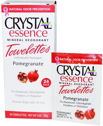 Crystal Body Deodorant, Crystal Essence Mineral Deodorant Towelettes, Pomegranate, 24 Towelettes, 0.1 oz (4 g) Each ,حمام، الجمال، مزيل العرق المرأة