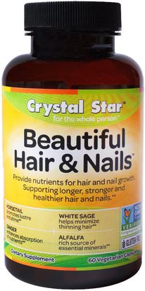 Crystal Star, Beautiful Hair & Nails, 60 Veggie Caps ,الصحة، المرأة، مكملات الشعر، مكملات الأظافر، مكملات الجلد