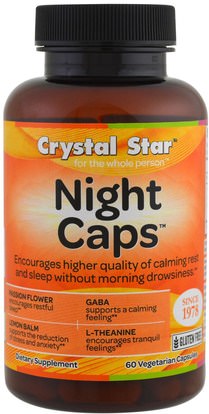 Crystal Star, Night Caps, 60 Veggie Caps ,والمكملات الغذائية، والنوم