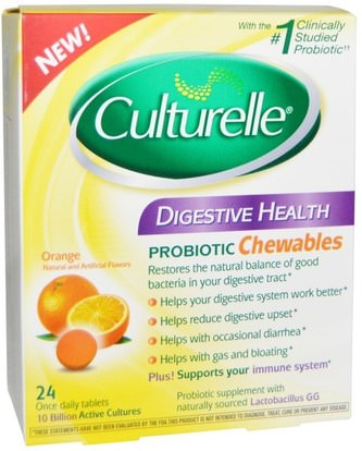 Culturelle, Digestive Health, Probiotic Chewables, Orange, 24 Tablets ,المكملات الغذائية، البروبيوتيك، استقرت البروبيوتيك
