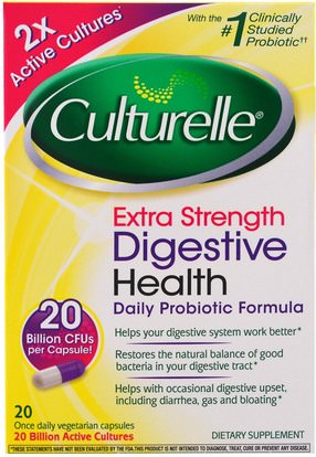 Culturelle, Extra Strength, Digestive Health, Daily Probiotic Formula, 20 Once Daily Veggie Caps ,المكملات الغذائية، البروبيوتيك، استقرت البروبيوتيك