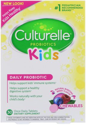 Culturelle, Kids Chewables Probiotics, Natural Bursting Berry Flavor, 30 Tablets ,المكملات الغذائية، البروبيوتيك، الأطفال البروبيوتيك، استقرت البروبيوتيك