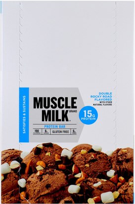 Cytosport, Inc, Muscle Milk, Protein Bar, Double Rocky Road, 12 Bars, 1.72 oz (49 g) Each ,والرياضة، والمكملات الغذائية، والبروتين