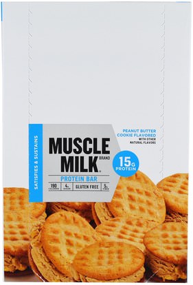 Cytosport, Inc, Muscle Milk Protein Bar, Peanut Butter Cookie Flavored, 12 Bars, 1.76 oz (50 g) Each ,والرياضة، والبروتين أشرطة