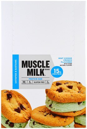 Cytosport, Inc, Muscle Milk, Protein, Mint Cookie Crunch, 12 Bars, 1.72 oz (49 g) Each ,والرياضة، والمكملات الغذائية، والبروتين